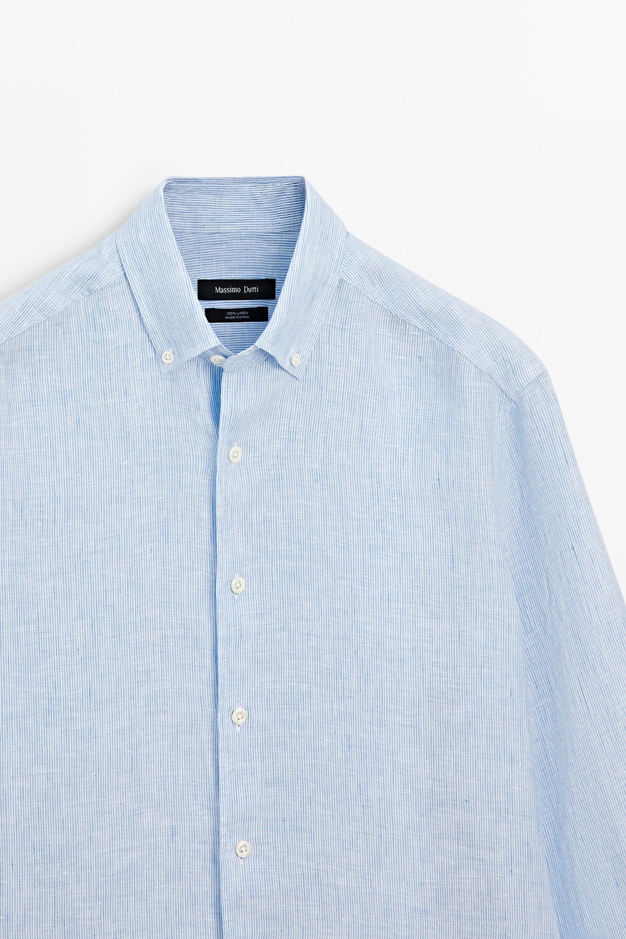 Regular fit pinstriped 100% linen shirt